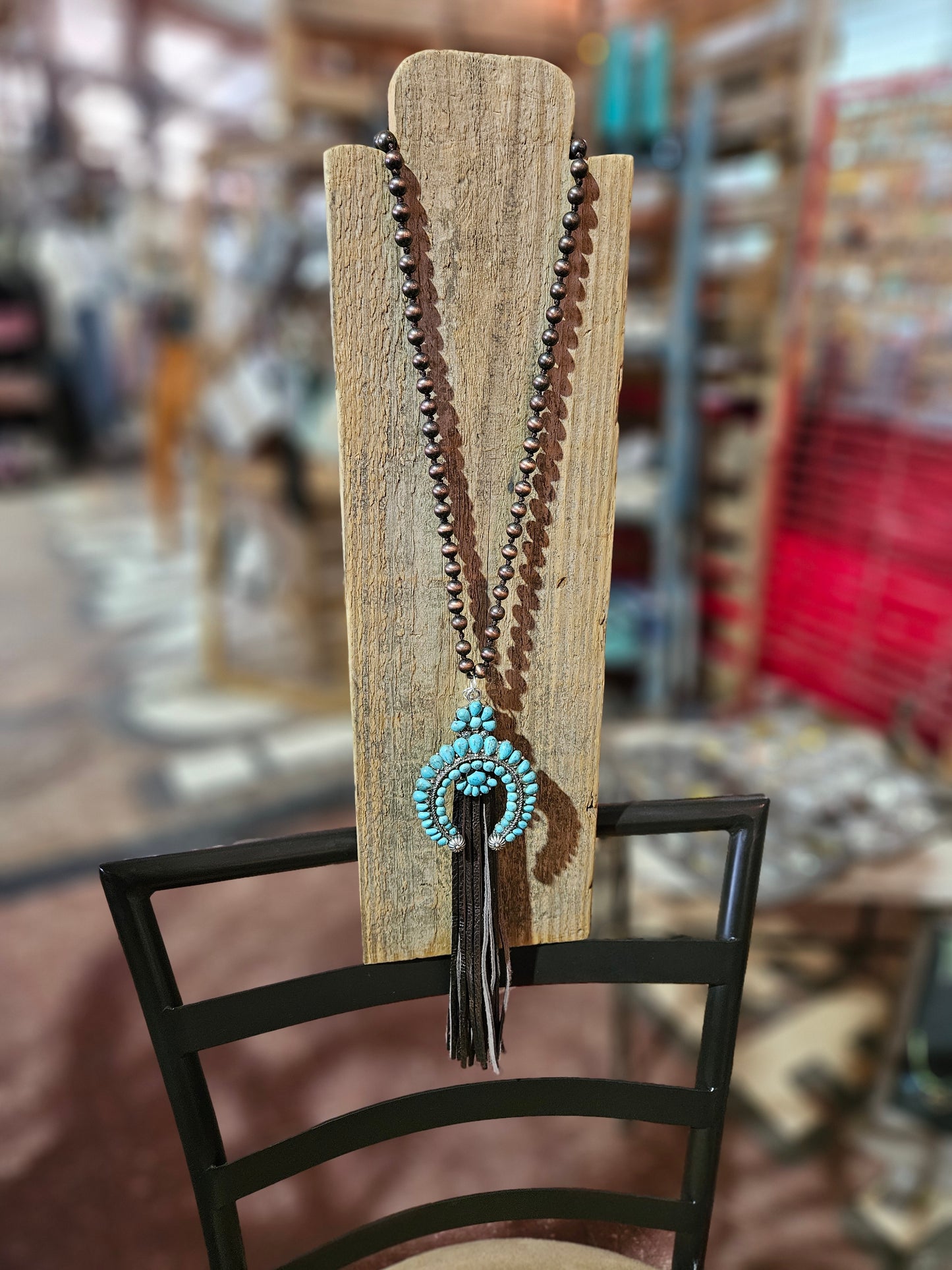 Copper Navajo Pearl Squash Blossom Necklace