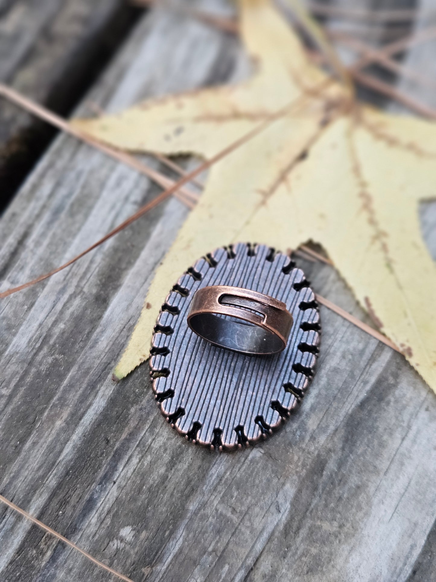 Brown Embossed Leather Ring