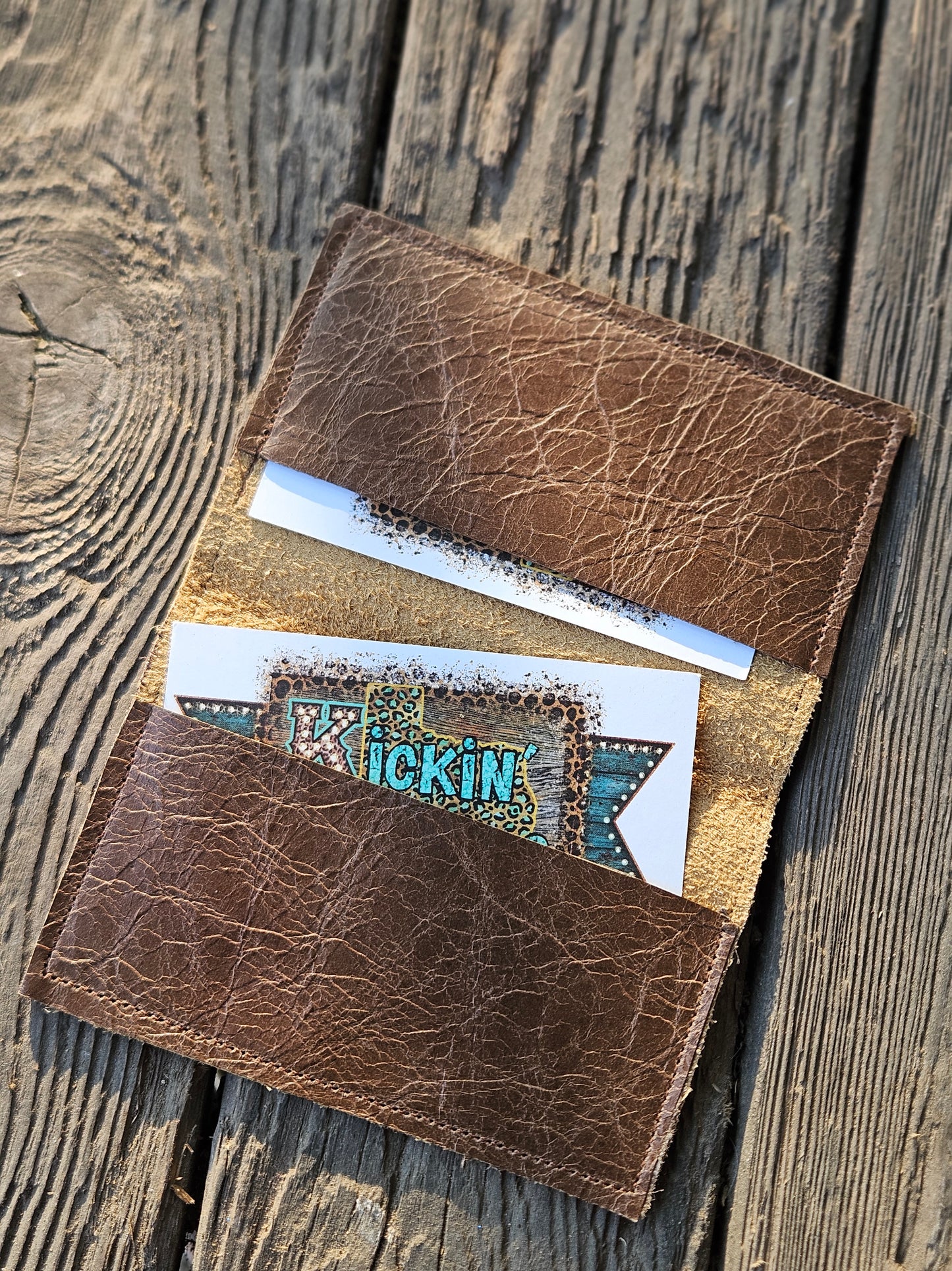 Brown Embossed Leather Card Holder