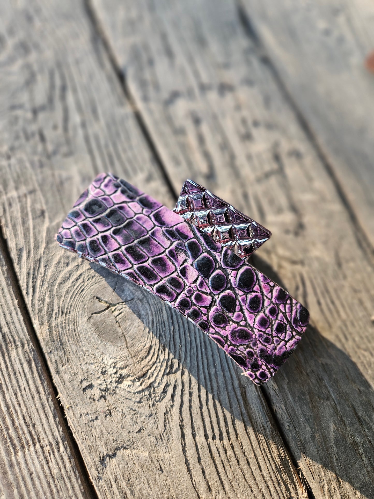 Purple and Black Alligator Embossed Leather Hair Clip