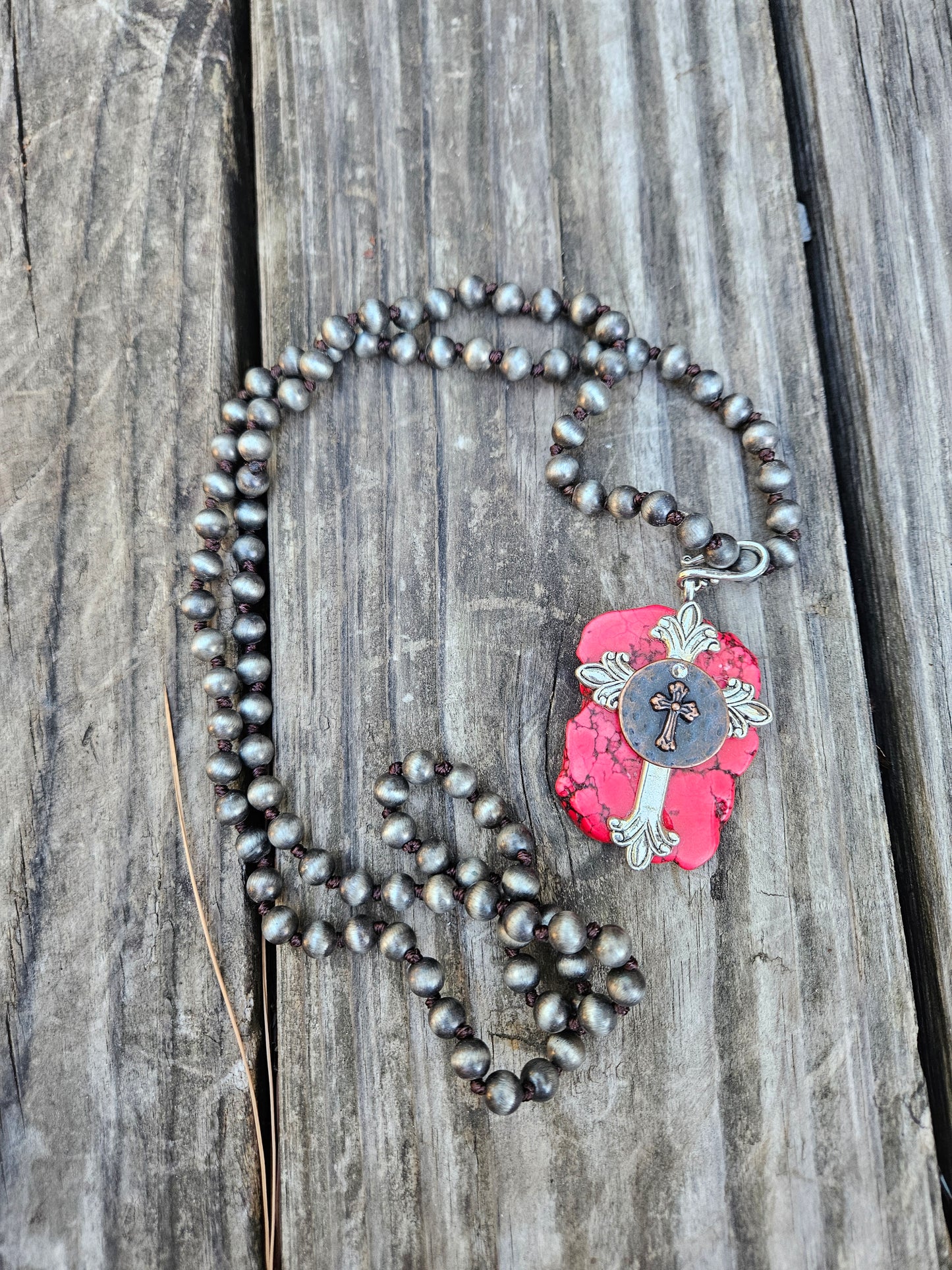 Red Silver Cross with Small Circle Cross Pendant