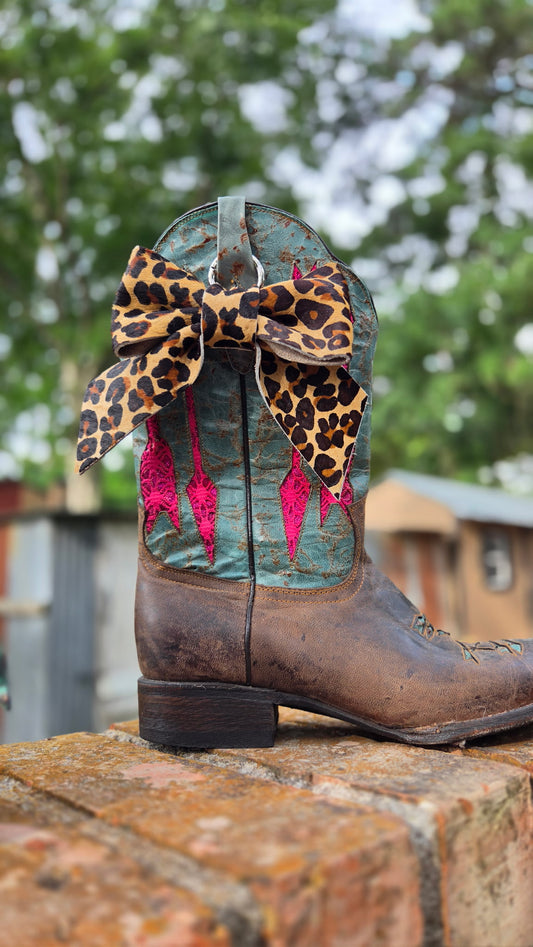 Bow Clip - Genuine Leather - Leopard Pattern