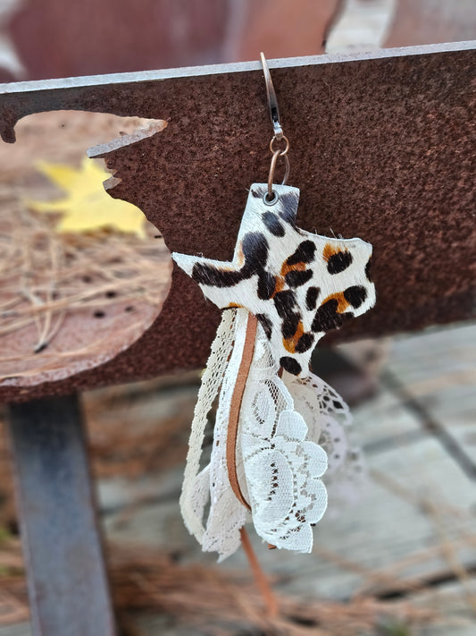 Leopard Printed Cowhide Texas Zipper Pull