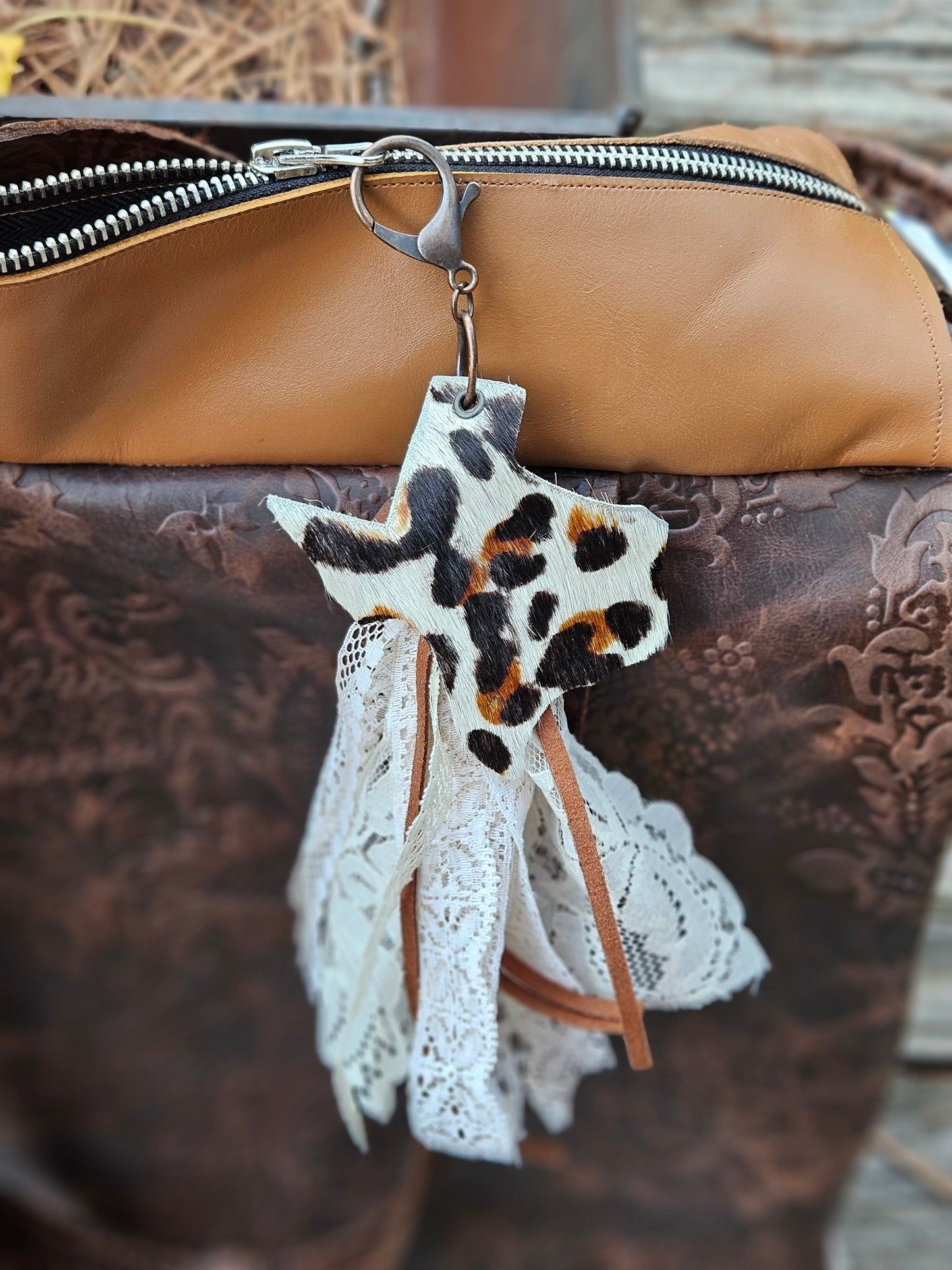 Leopard Printed Cowhide Texas Zipper Pull