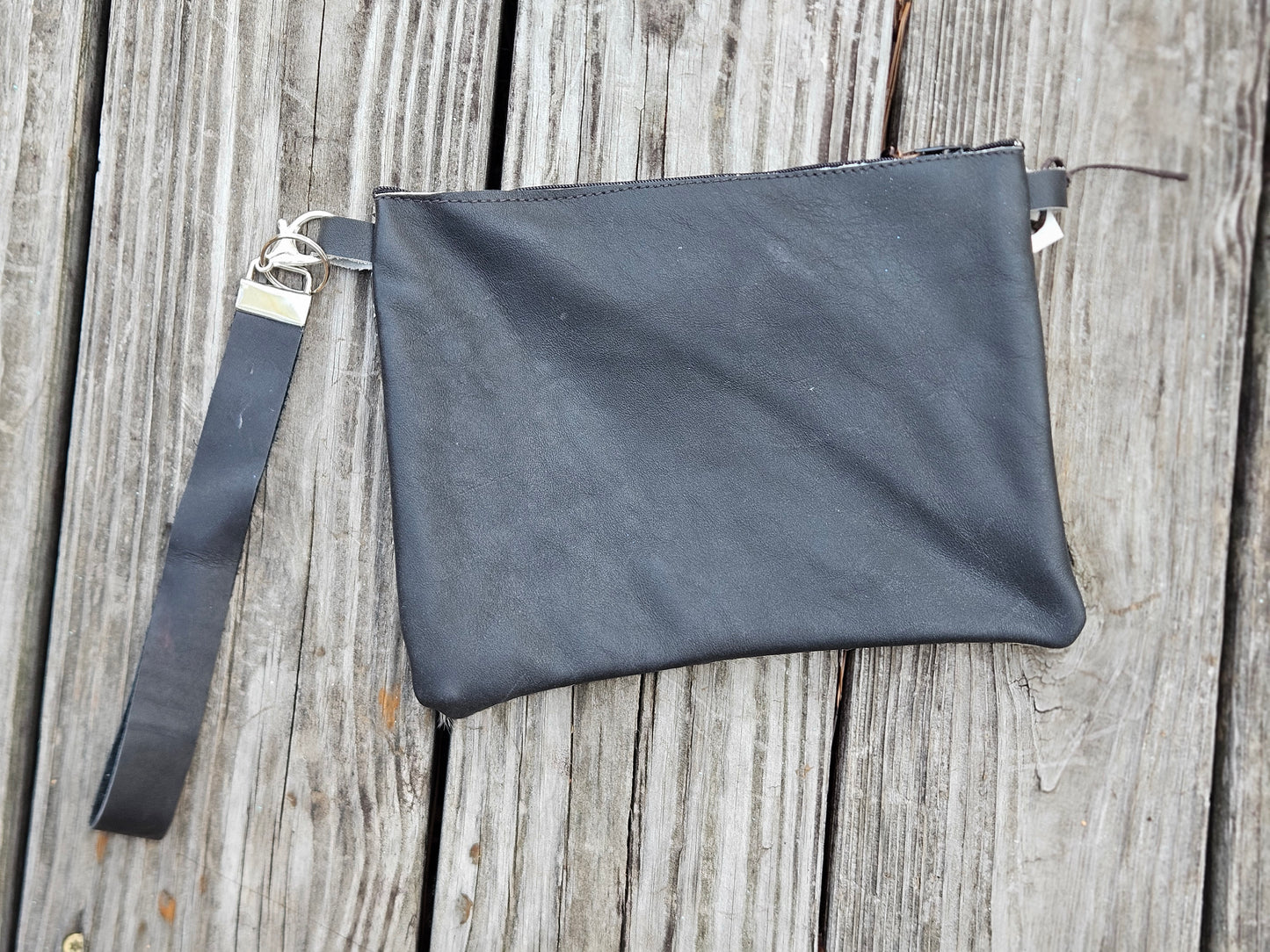 Triple Pattern Leather and Cowhide Wristlet Purse
