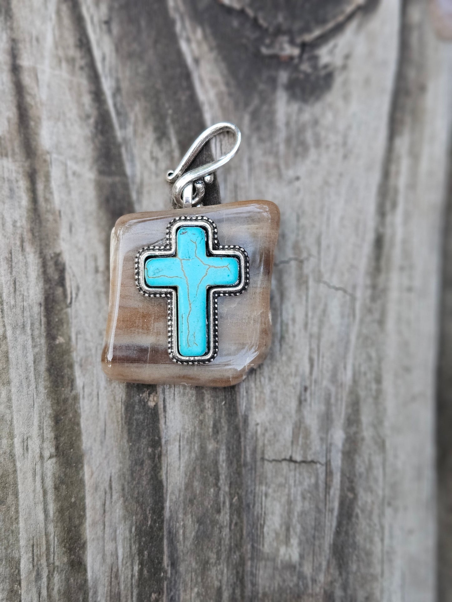 Brown with Turquoise Cross Pendant