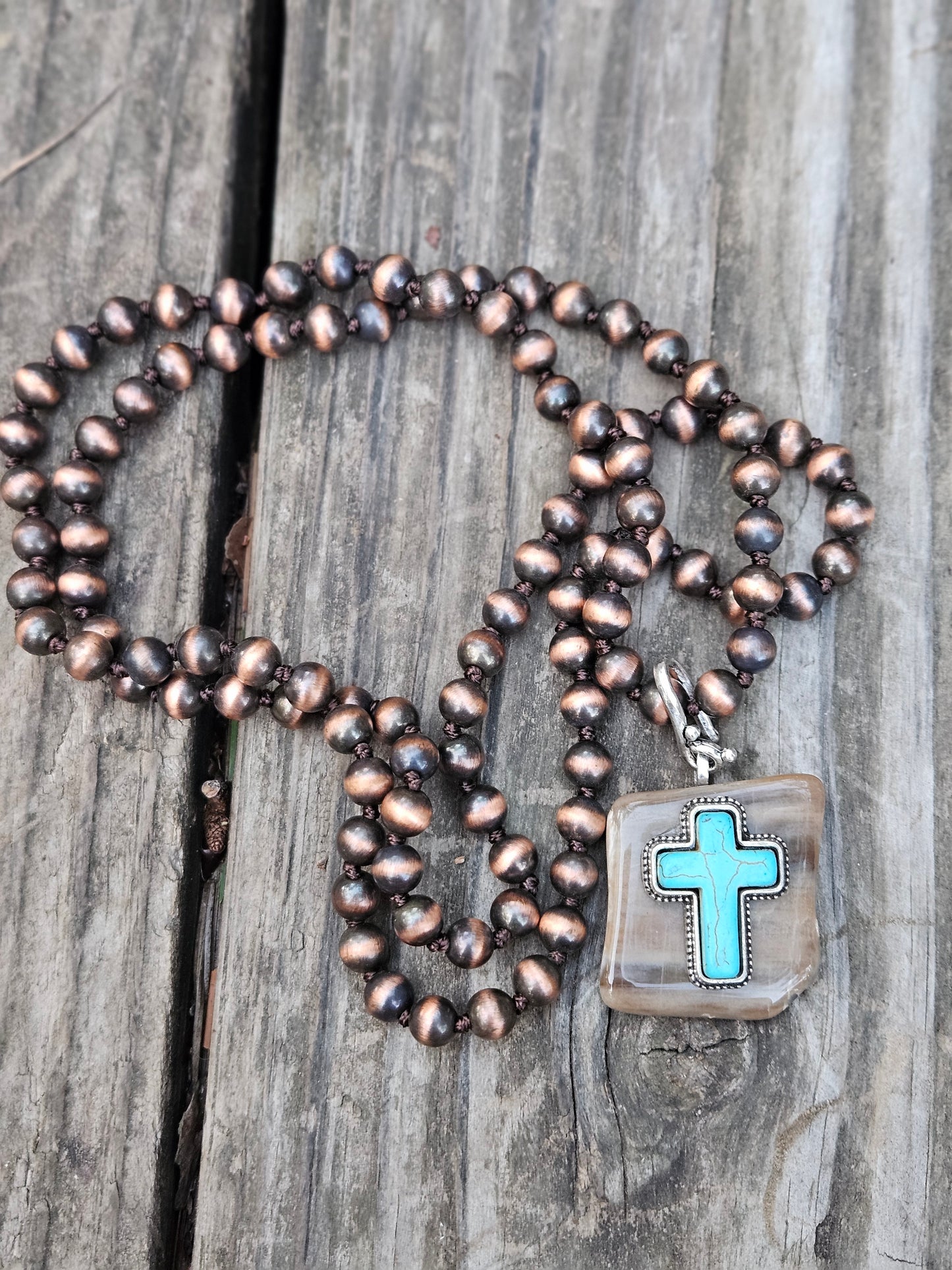 Brown with Turquoise Cross Pendant