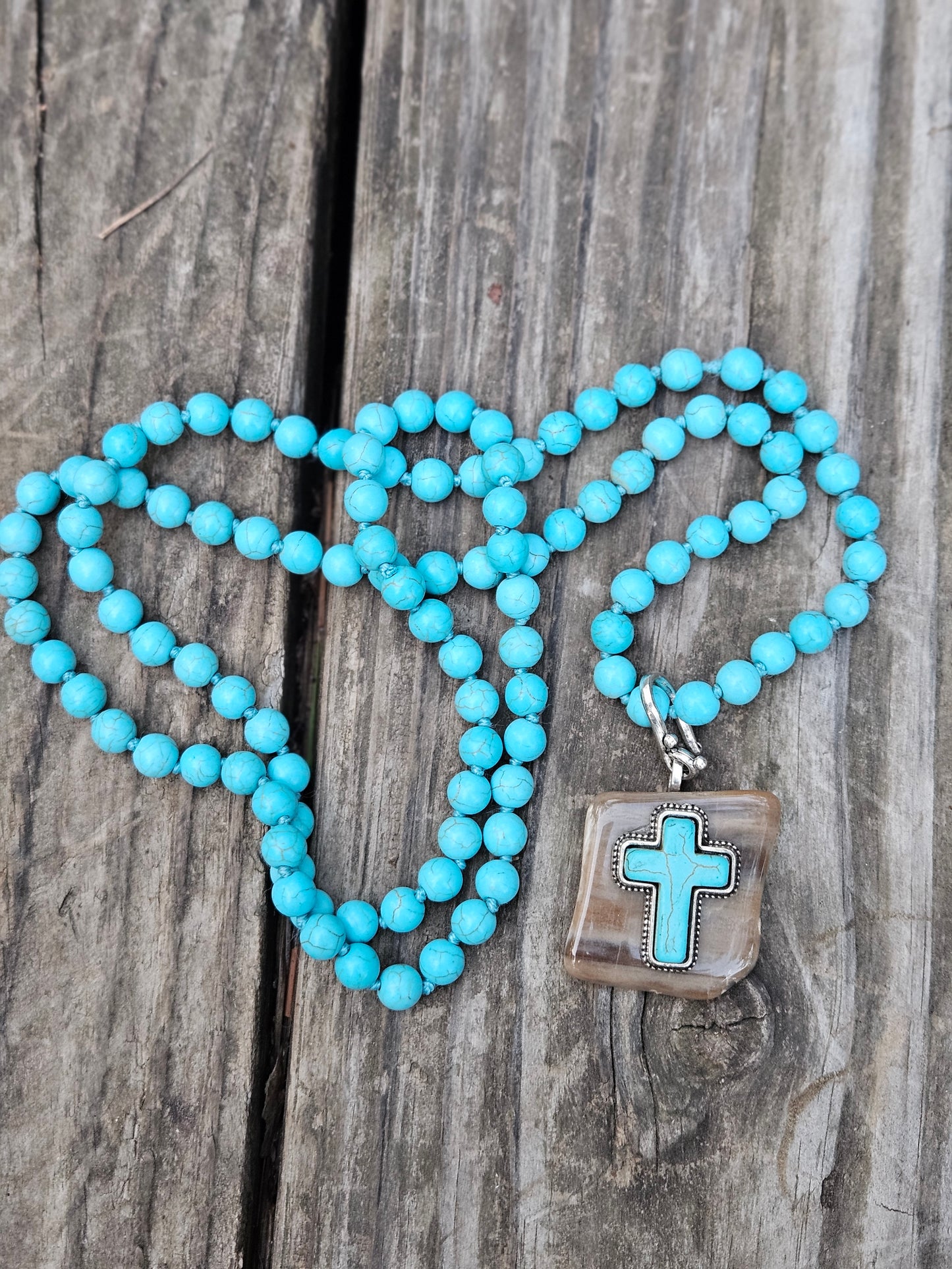 Brown with Turquoise Cross Pendant