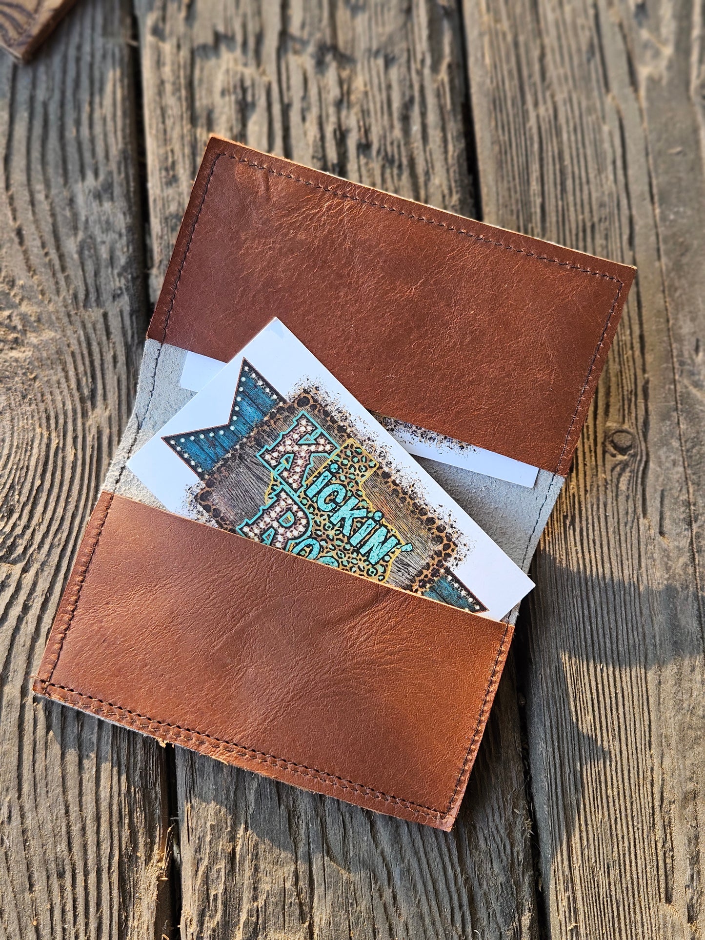 Brown Ombre Cowhide Card Holder with Natural Scar Lines