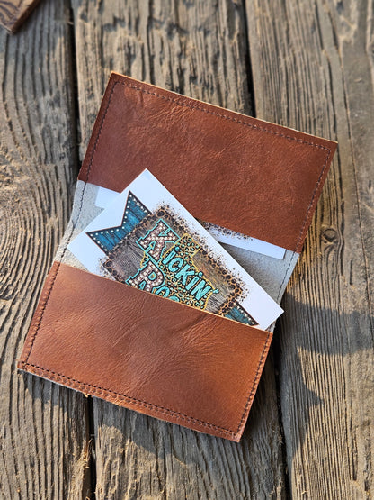 Brown Ombre Cowhide Card Holder with Natural Scar Lines