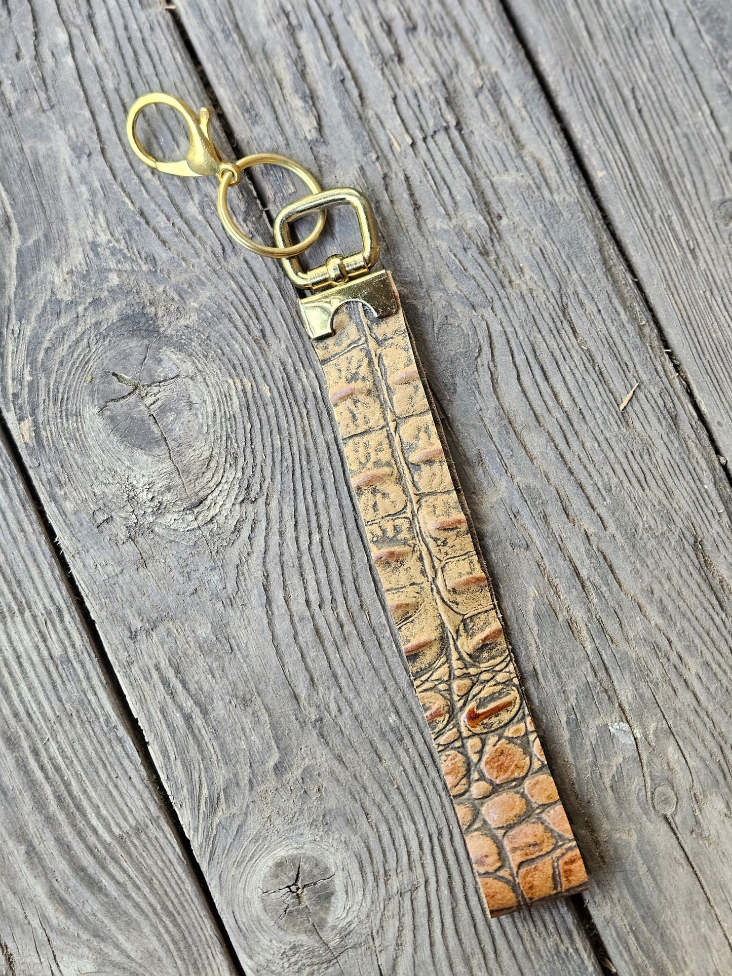 Brown and Tan Gator Embossed Leather Wristlet Strap