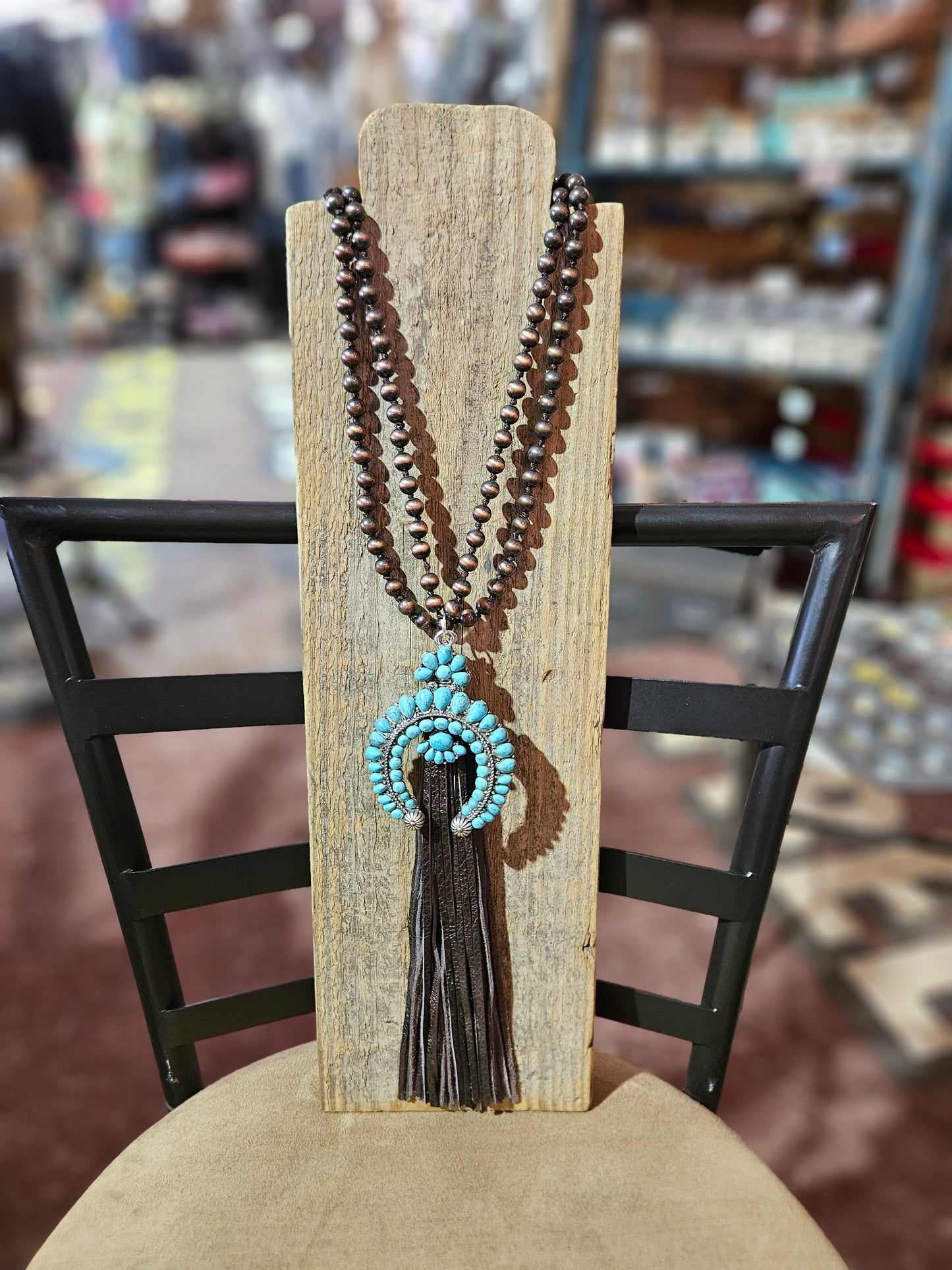 Copper Navajo Pearl Squash Blossom Necklace