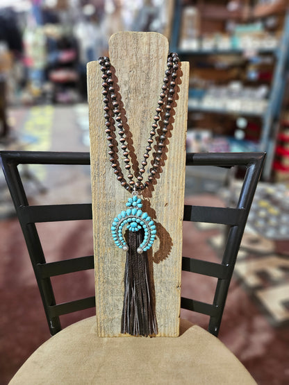 Copper Navajo Pearl Squash Blossom Necklace