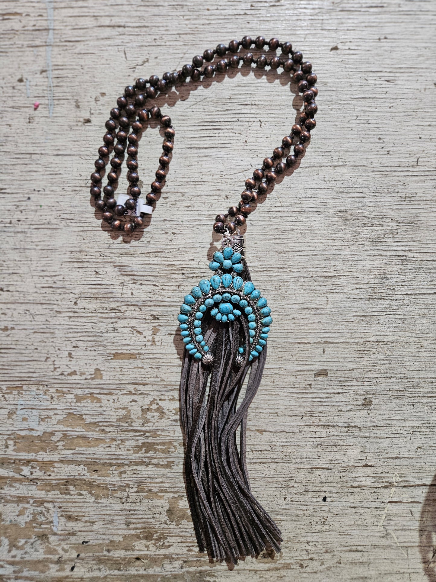 Copper Navajo Pearl Squash Blossom Necklace