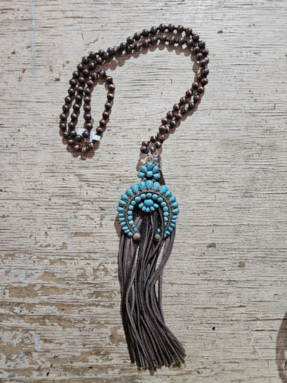 Copper Navajo Pearl Squash Blossom Necklace