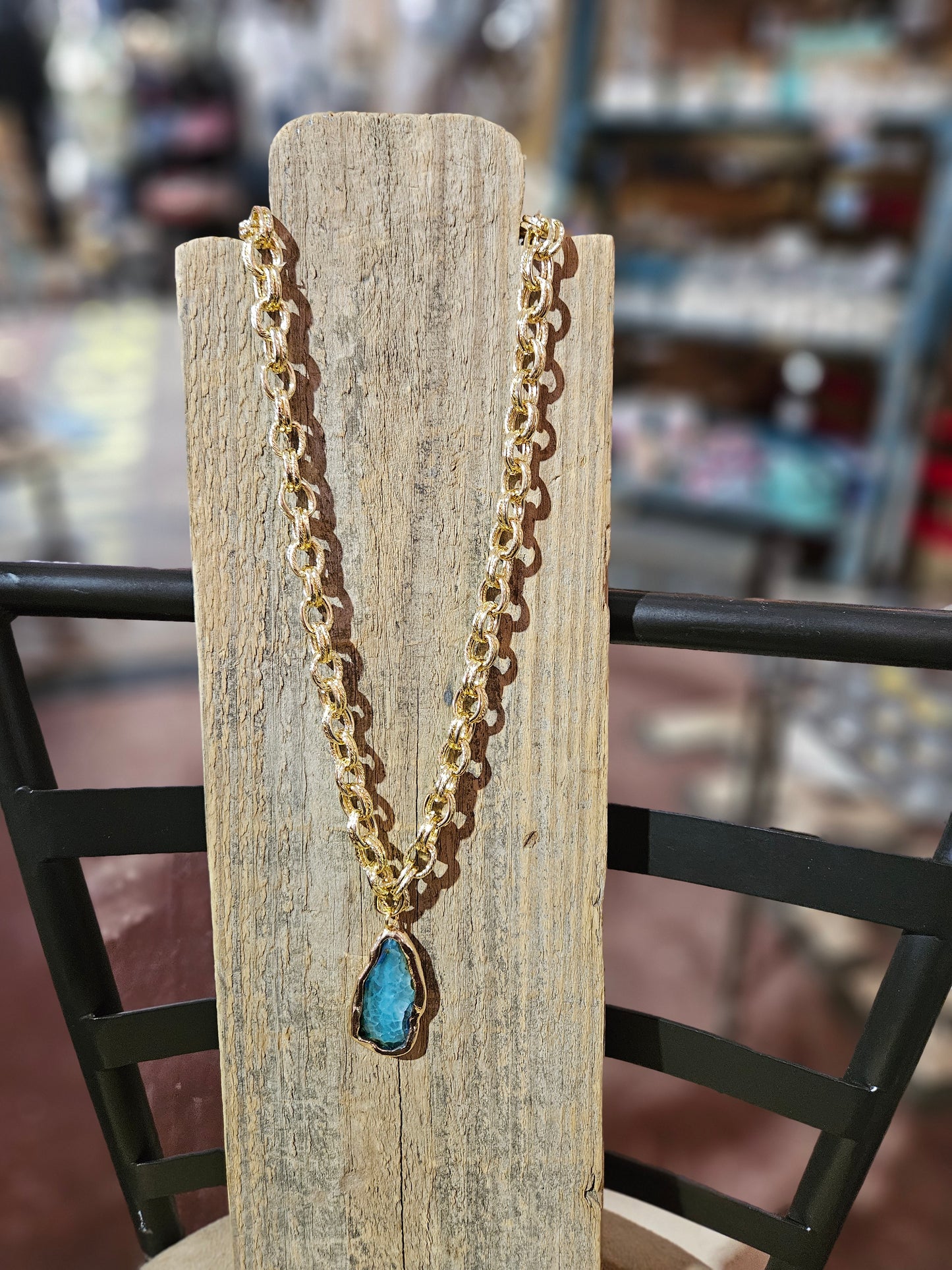 Gold Chain & Blue Agate Necklace