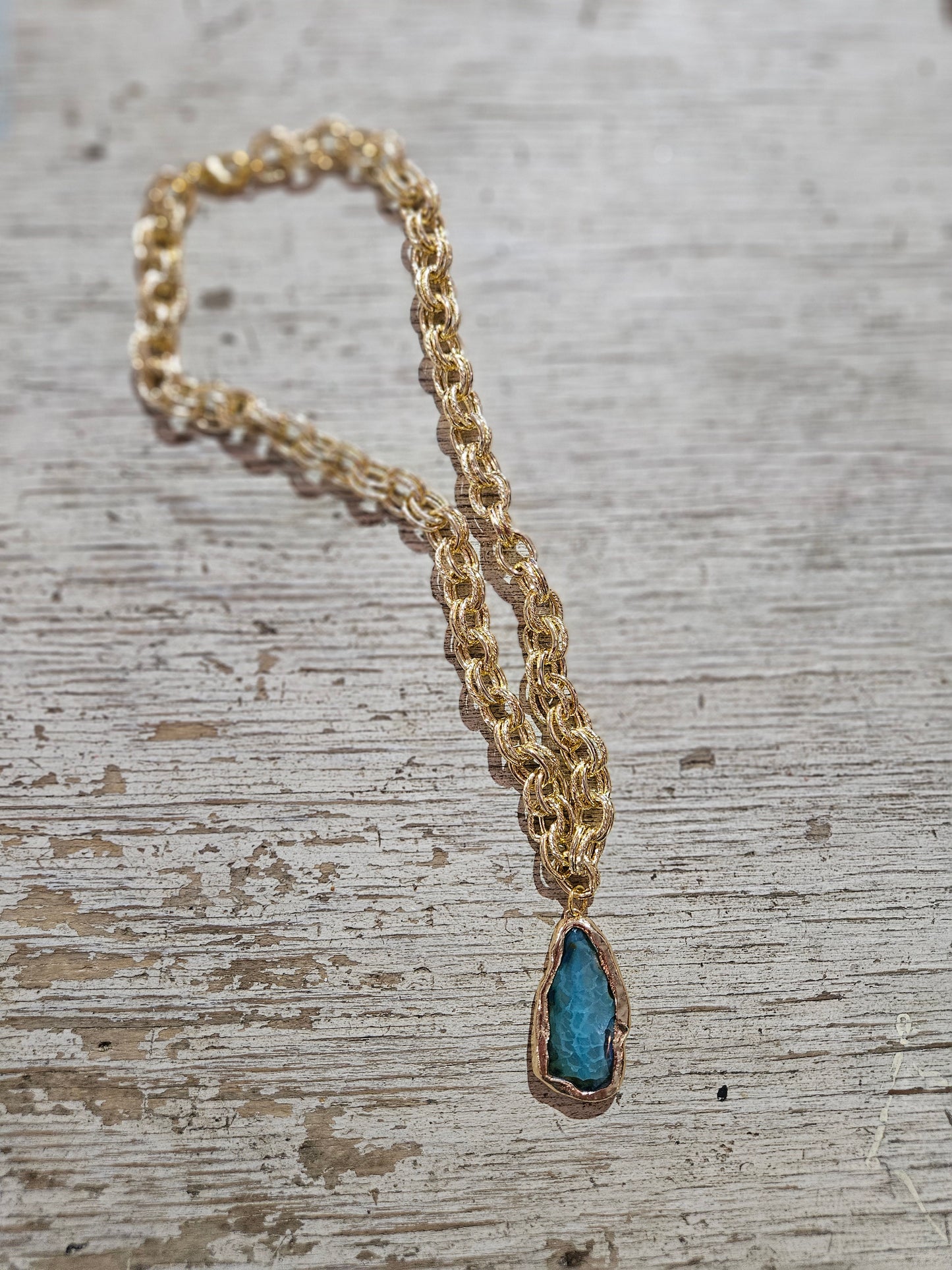 Gold Chain & Blue Agate Necklace