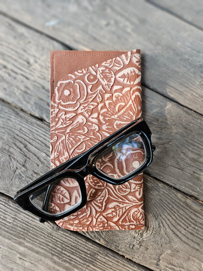 Brown and Tan Floral Embossed Glasses Case