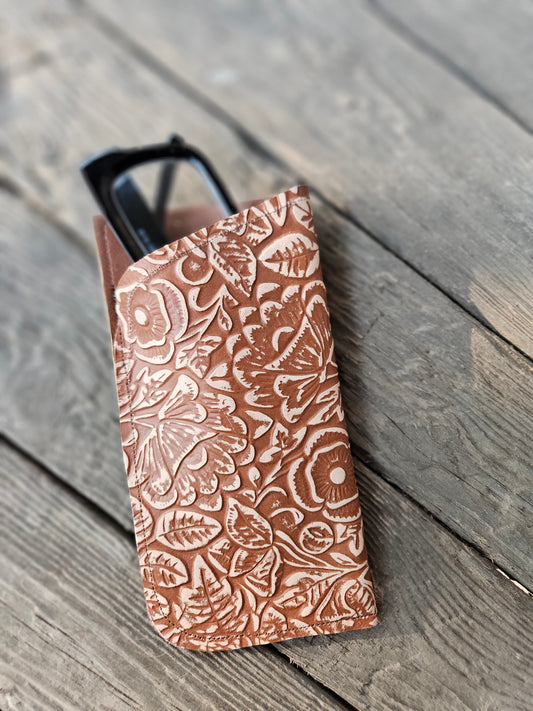 Brown and Tan Floral Embossed Glasses Case