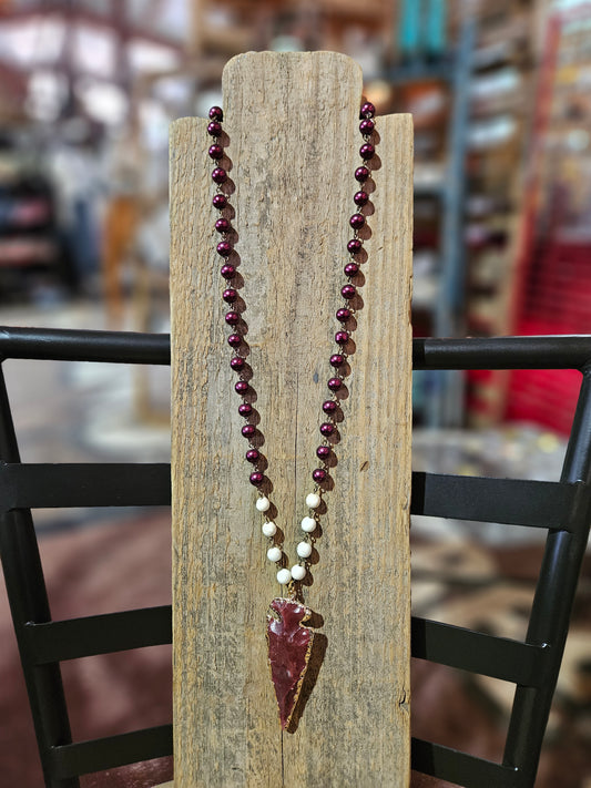 Maroon Arrowhead Necklace