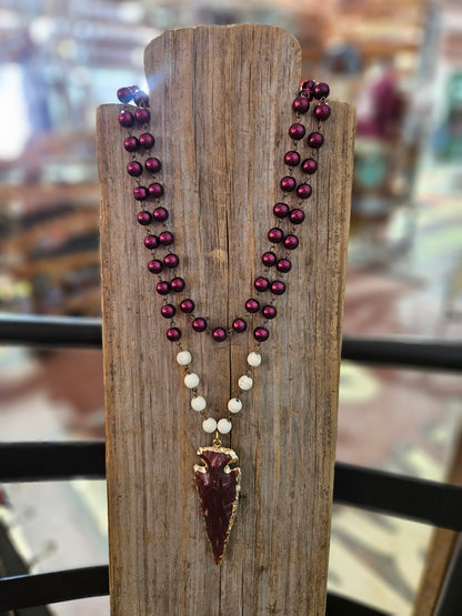 Maroon Arrowhead Necklace