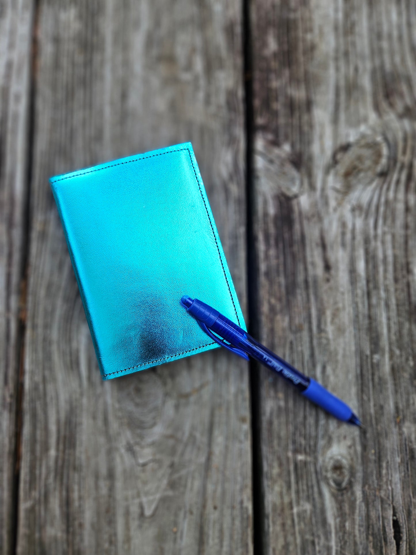Turquoise Metallic Leather Mini Notebook