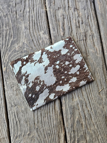 Brown and Silver Acid Washed Cowhide Coin Holder