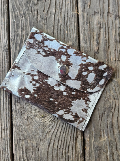 Brown and Silver Acid Washed Cowhide Coin Holder