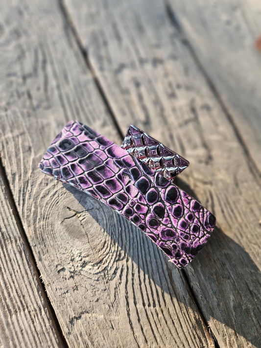 Purple and Black Alligator Embossed Leather Hair Clip