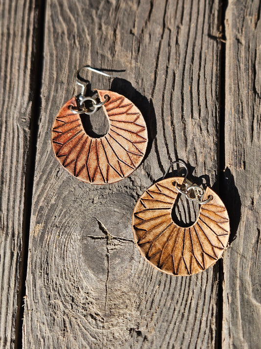 Light Brown Sunburst Embossed Earrings