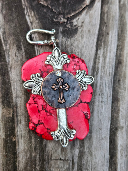 Red Silver Cross with Small Circle Cross Pendant
