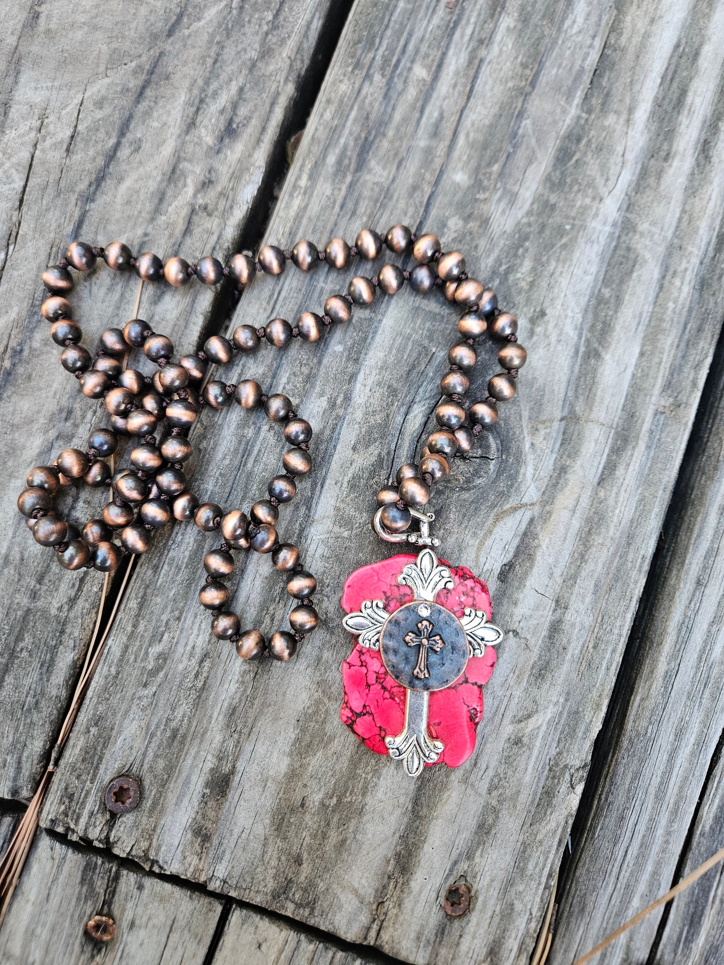 Red Silver Cross with Small Circle Cross Pendant