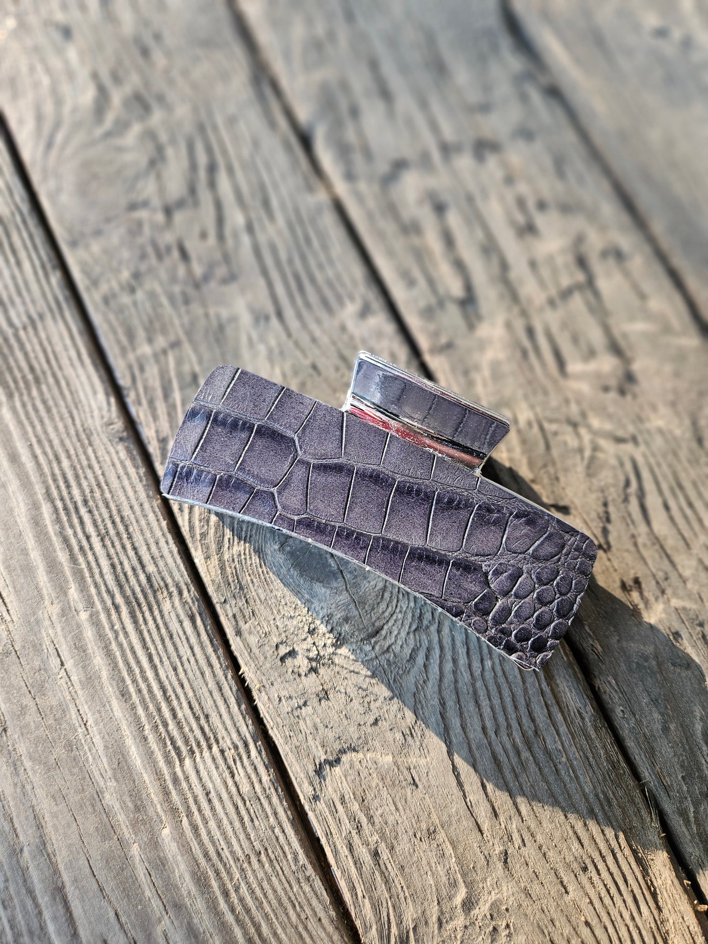 Dark and Light Gray Alligator Embossed Leather Hair Clip
