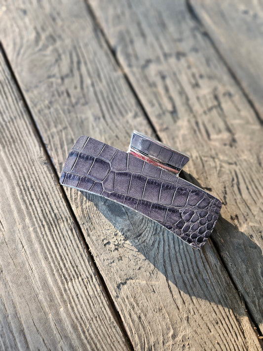 Dark and Light Gray Alligator Embossed Leather Hair Clip