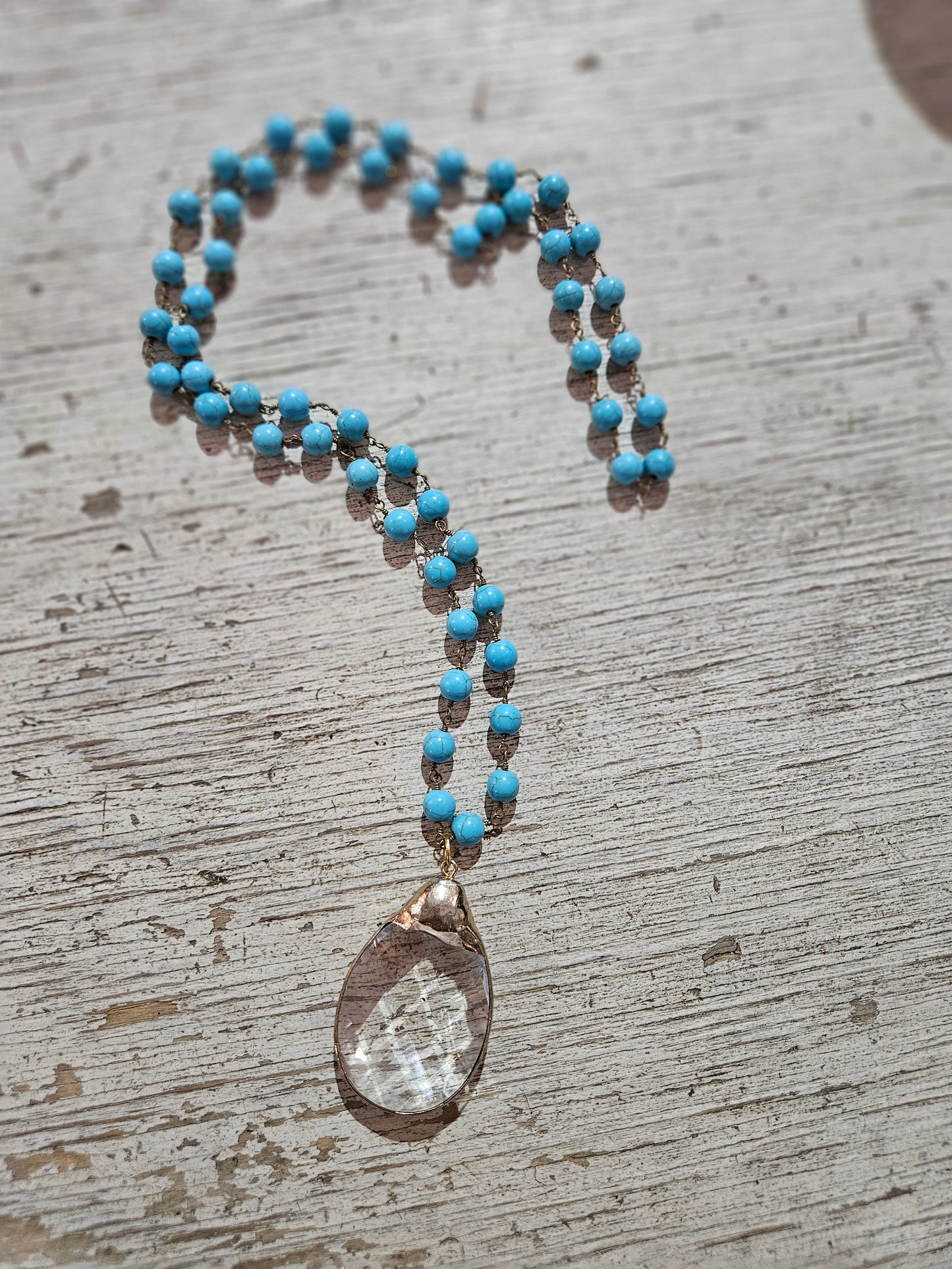 Turquoise Magnesite & Crystal Teardrop Pendant Necklace