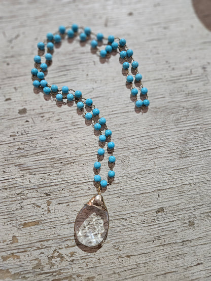 Turquoise Magnesite & Crystal Teardrop Pendant Necklace