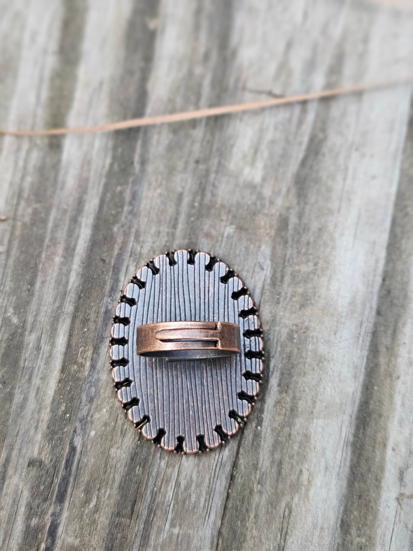 Turquoise and Brown Embossed Leather Ring
