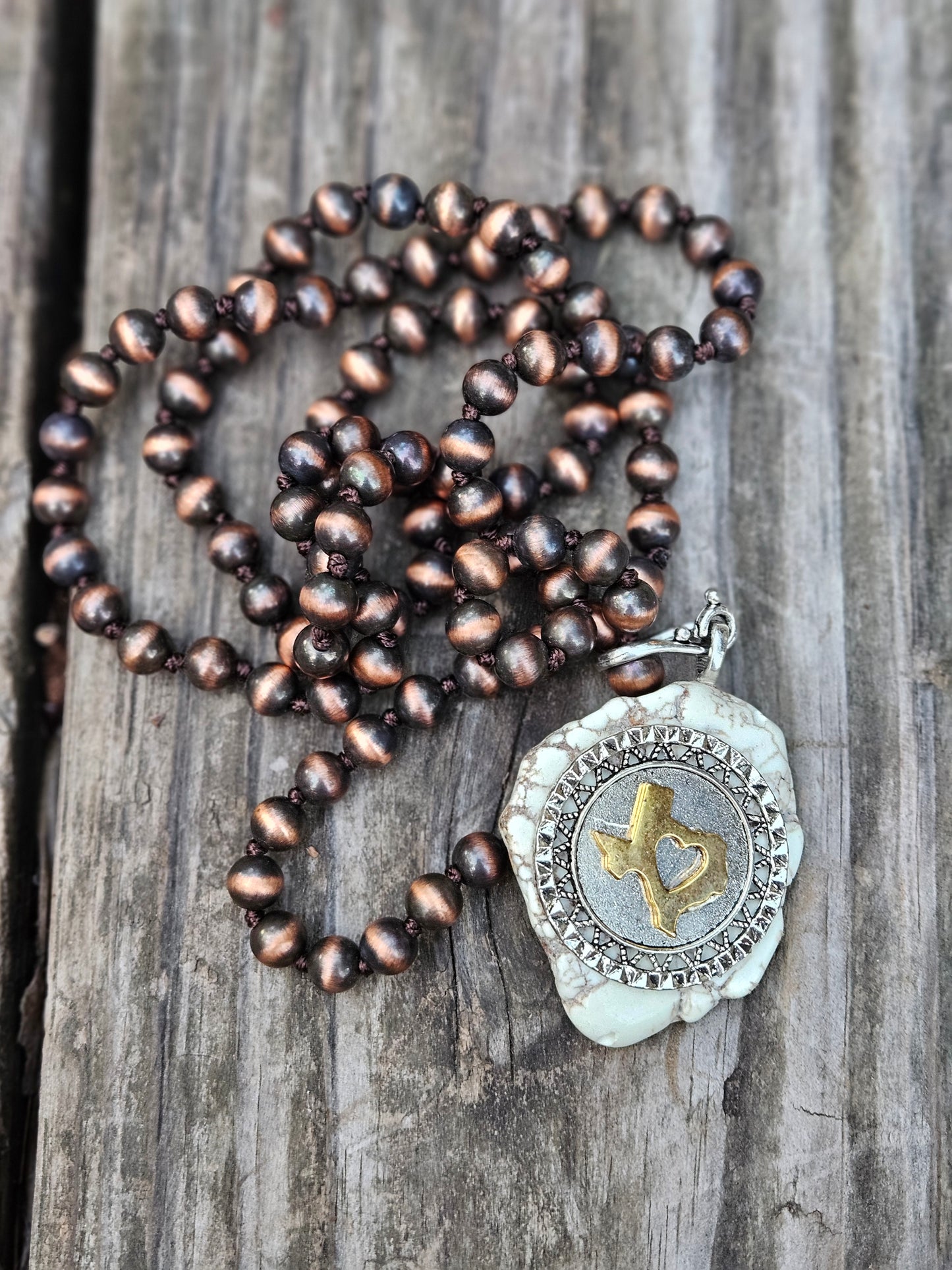 White Circle with Gold Texas Pendant