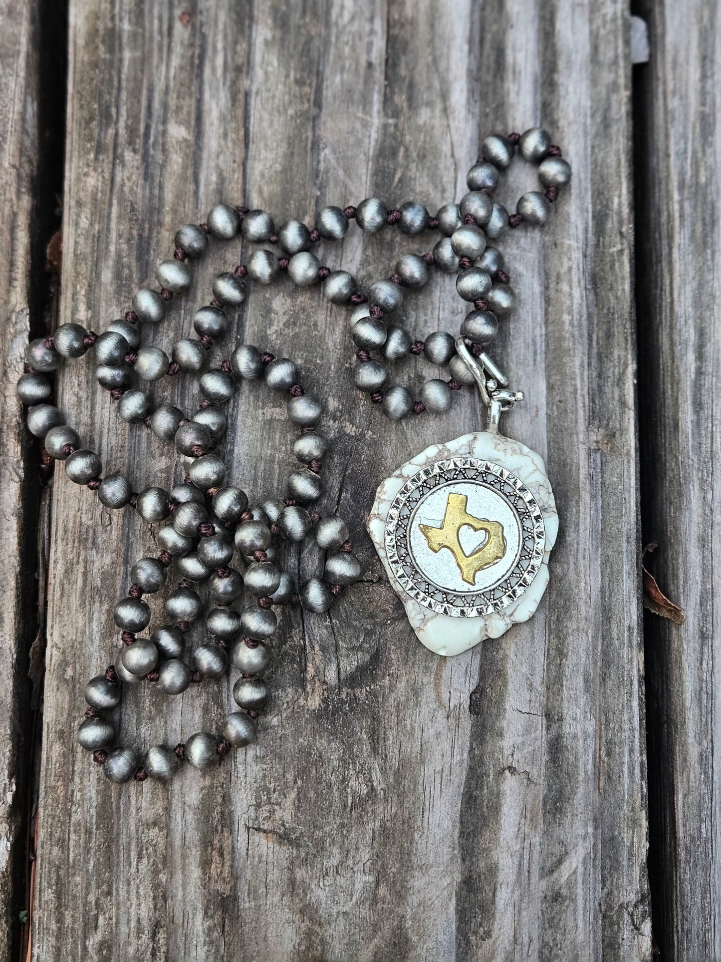 White Circle with Gold Texas Pendant