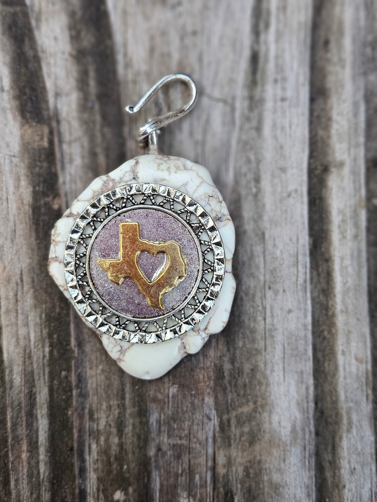 White Circle with Gold Texas Pendant