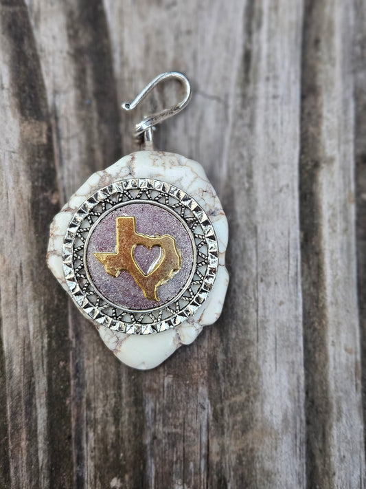 White Circle with Gold Texas Pendant