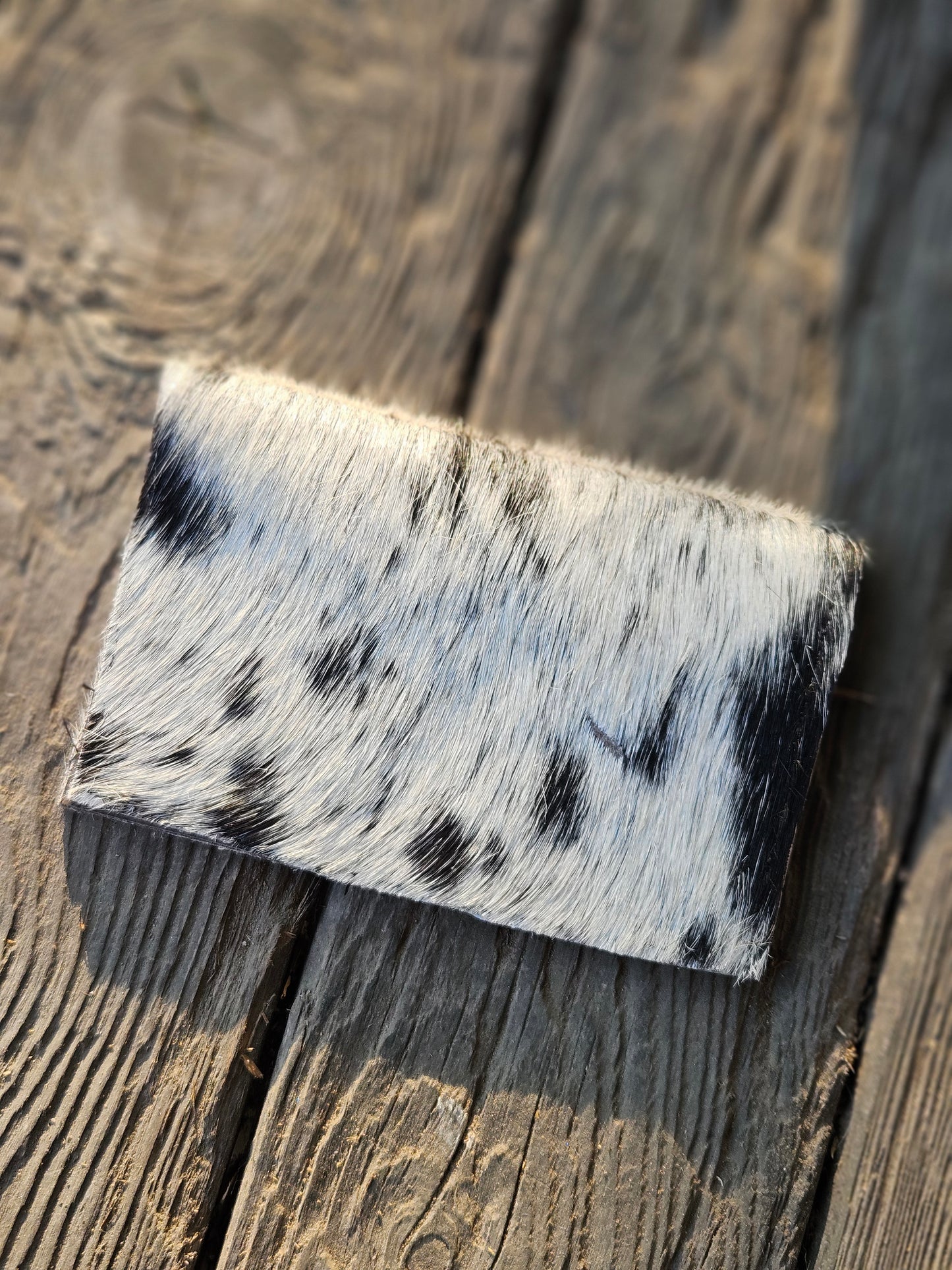 White Cowhide with Black Speckles Card Holder