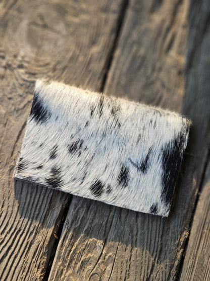 White Cowhide with Black Speckles Card Holder